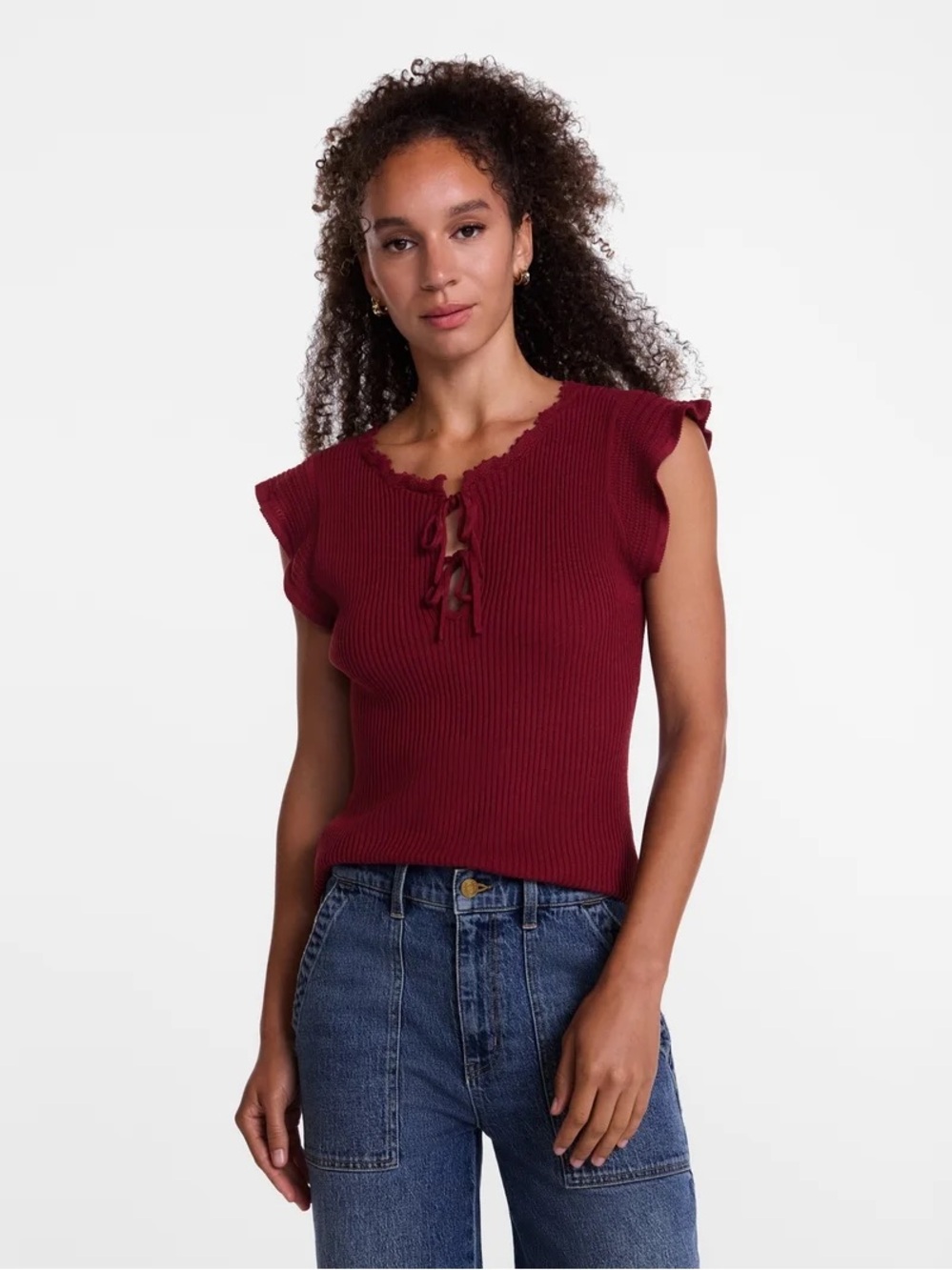 Scenario Women's Short Flutter Sleeve Tank Sweater NWT